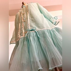 VINTAGE 2pc Blue Lingerie Robe and Nightgown Set RARE HTF